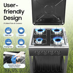 4 Burners Natural Gas Stoves, Portable Outdoor Stove with 2 Tier Storage Rack, Free Standing Grill Dual Natural Gas Cooker for Camping Picnic Home RV Cooking (Black-2)