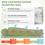 ATEPA Down Sleeping Bag for Adults, Recycled Ultralight 35°F 40°F 45°F 50°F 650FP / 700FP 3 Season Compact Sleeping Bags with Compression Sack for Backpacking Camping Hiking, Can Be Attached to Pad