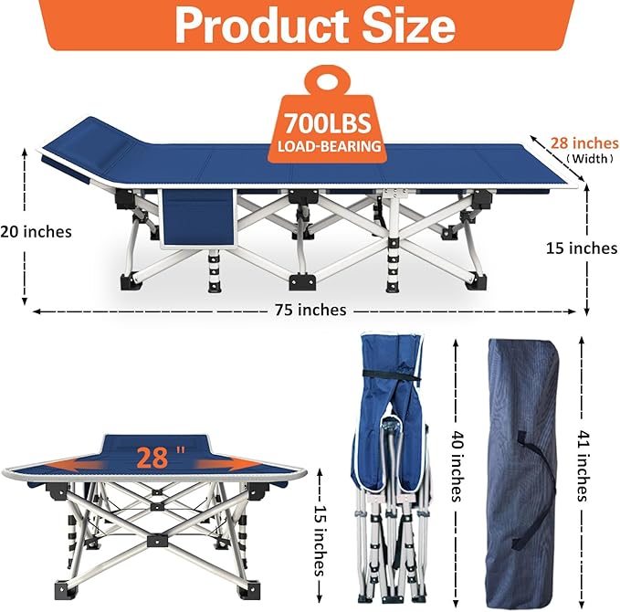 Camping Cot with Comfortable Mat 2 Pack Cots for Sleeping with Pad Heavy Duty Camping Bed Sleeping Cot with Carry Bag Folding Cots for Adults Home Office Nap Vocation Outdoor Indoor Easy to Set Up