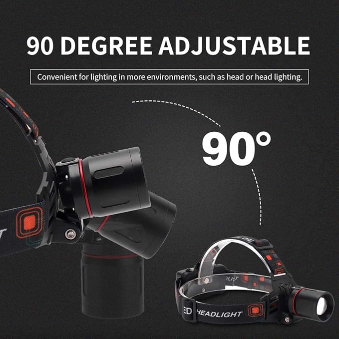 WINDFIRE Rechargeable Headlamp White Red LED Hunting Headlamps Super Bright 4 Modes 90° Adjustable Zoomable Head Lamp for Running Camping Hiking Fishing Night Vision Astronomy