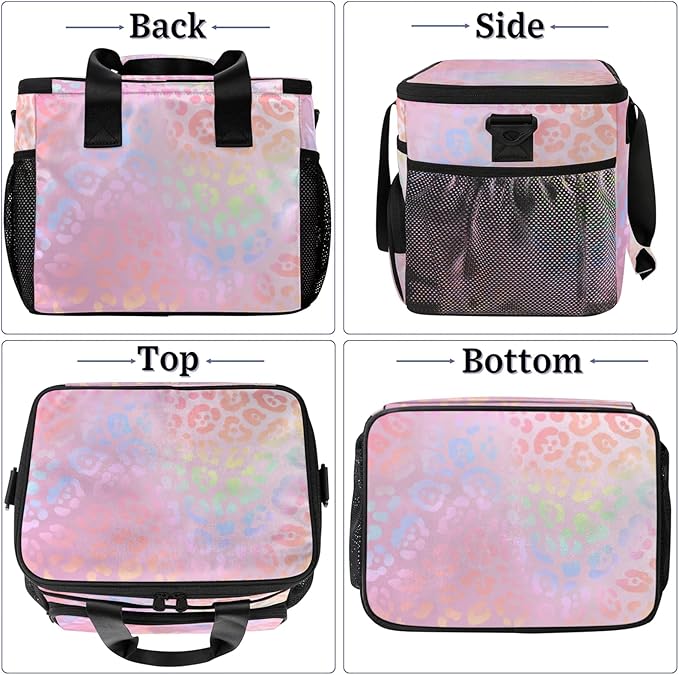 Soft Cooler Bag Colorful Leopard Print Insulated Lunch Box for Men & Women, Large Leakproof Lunch Bag Portable Beach Cooler for Work, Picnic, Road Trips,Fishing, Travel, Camping