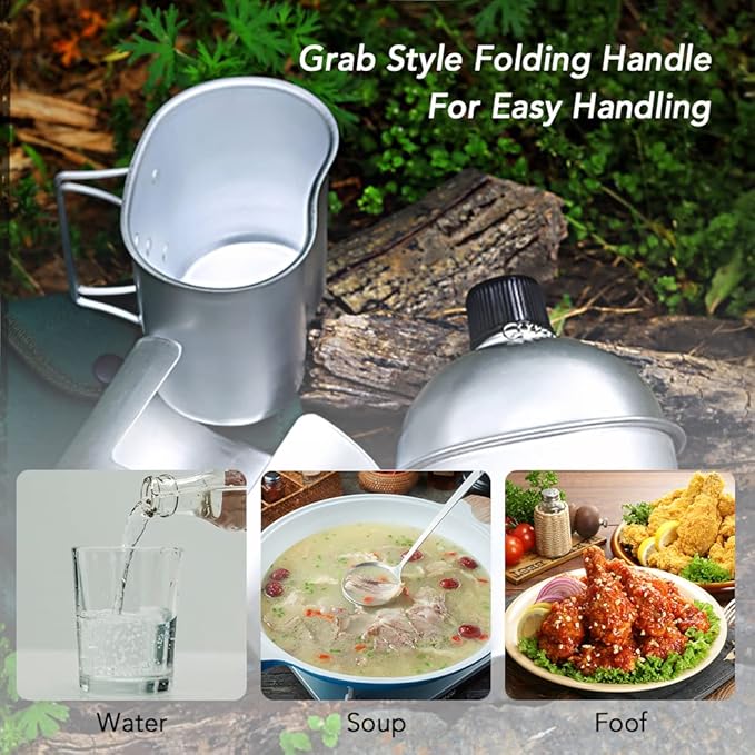 Lixada 3 x Military Canteen Set of 3 Aluminium Cookware Set with Cover for Camping Hiking Backpack