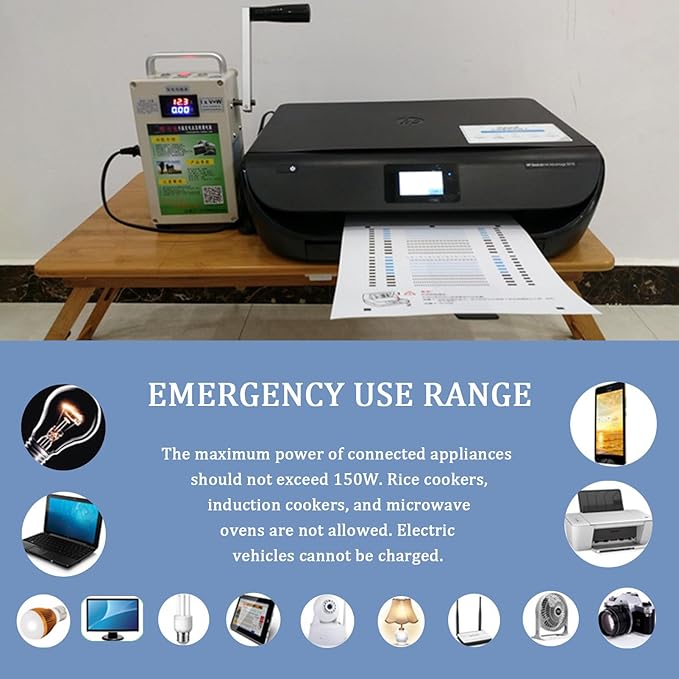 150W Hand Crank Generator, Manual Hand Crank Generator Power Bank, 220V AC Outlet & USB Ports, for Outdoor Emergency Charging, Home Camping Power Supply 110V
