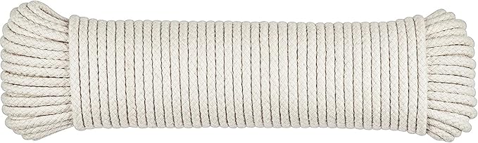 SteadMax 100 ft Natural Cotton Rope, Clothesline Cord, 1/4 inch General Purpose Rope Utility Cord, Ideal for Sports, Outdoors, Tents, Hammocks, Halters, Harnesses, Awnings (1 Pack)