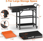 TomCare Grill Table with 3-Tier Storage Shelves Lockable Wheels Grill Cart with Silicone Grill Mat Heavy Duty Outdoor Tabletop Griddle Stand Holds 500Lbs Fits 22” Blackstone Ninja Cuisinart BBQ Grill