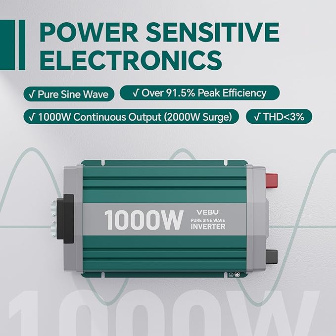 1000W Pure Sine Wave Inverter with ATS Mode, 12V DC to AC 120V Converter for Off-Grid System, RV, Truck, Camping, Peak 2000W