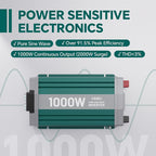 1000W Pure Sine Wave Inverter with ATS Mode, 12V DC to AC 120V Converter for Off-Grid System, RV, Truck, Camping, Peak 2000W