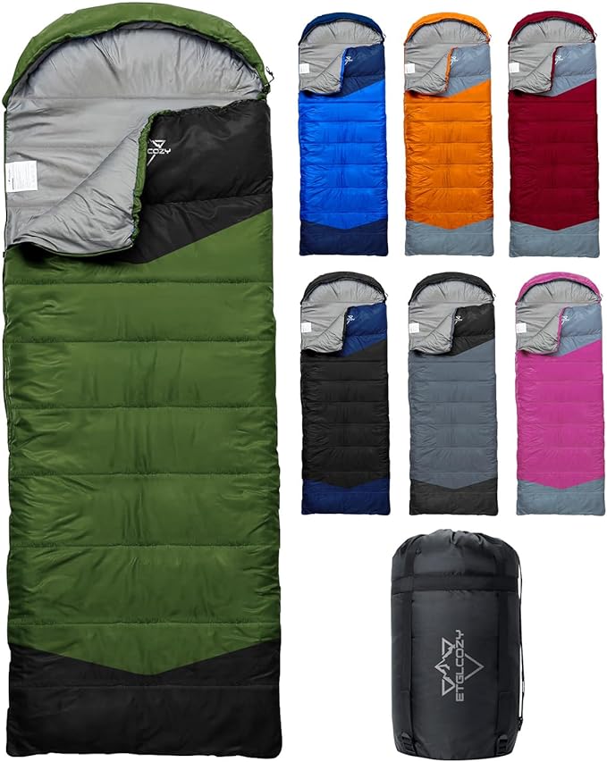 Single Sleeping Bag for Adults Kids 3-Season, Lightweight Waterproof Ripstop, Dual Zipper Bottom Vent, Compression Sack, Portable Camping Hiking Backpacking Gear
