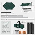 Camping Tarp with Poles & Retainer, 15x12.5FT Waterproof Canopy, 210D Oxford UPF100+ UV Sunshade Shelter, Portable Car Awning for Camping, Picnic, Hammock, Backpacking, Outdoor & Beach (Green)