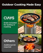 Ciays Smokeless Firepit with Stand, 7″ Tabletop Fire Pit for Camping with Patented Technology, Portable Fire Pit for Outside with Grill Rack, Fire Poker and Bag, Fueled by Pellets, Wood or Firestarter