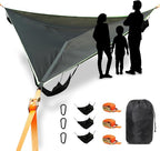 LUKETURE Triangle Camping Hammock, 10ft Multi Person Hammocks Max 1100 lbs for Outdoor Relaxing, Extra Large Hammock w/Ratchet/Webbing Straps (10ft-Triangle Camping Hammock)