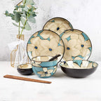 Porcelain Dinnerware SetHand-Painted Dinnerware Set Blue Rice Bowl Soup Bowl Dinner Plate Fish Plate Combination Ceramic Household Service for 2, Tableware Gift
