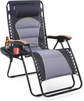 Sophia & William Oversized XXL Zero Gravity Chair Padded Folding Lounge Chair Outdoor Gravity Chair with Cup Holder, Support 400 LBS, Grey