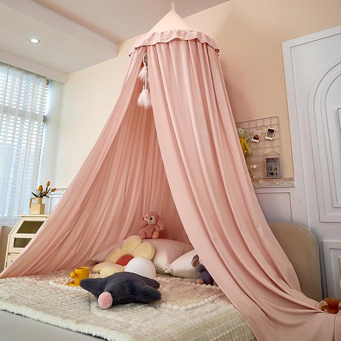 dix-rainbow Princess Decor Canopy for Kids Bed, Soft and Durable Bed Canopy for Girls Room Tent Canopy Dreamy Mosquito Net Bedding, Children Reading Nook Canopies Indoor (Pink)
