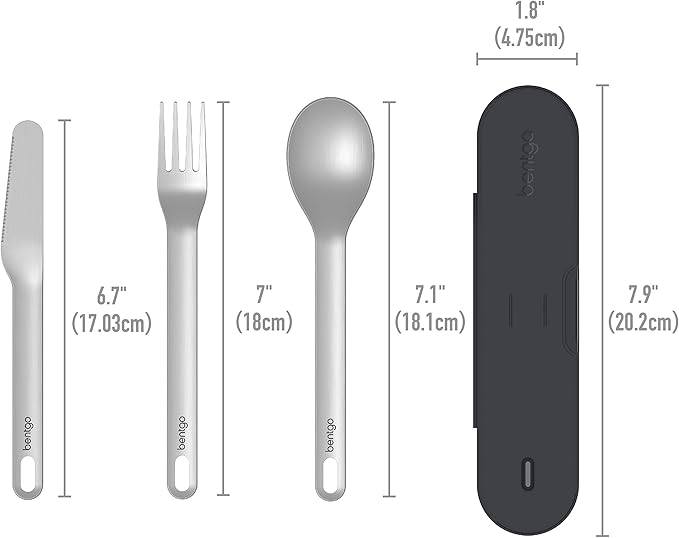 Bentgo Stainless Travel Utensil Set - Reusable 3-Piece Silverware Set with Carrying Case, High-Grade Premium Steel, BPA-Free Case, Eco-Friendly - Ideal for Travel, Camping, and Office Use (Carbon)