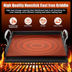 Griddle for Gas Grill, Flat Top Cast Iron Griddle Insert for Outdoor Gas 17" x13" Nonstick Coating Cooking Skillet Pan Teppanyaki for Weber Charbroil Camp Chef Charcoal Electric