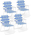 Giantex 4-Pack Beach Chairs for Adults, Camping Chair with Steel Frame, Lightweight Folding Directors Chairs for Outdoor Webbing Patio, Fishing, Yard, Poolside Lawn Chairs Set of 4 (Blue)