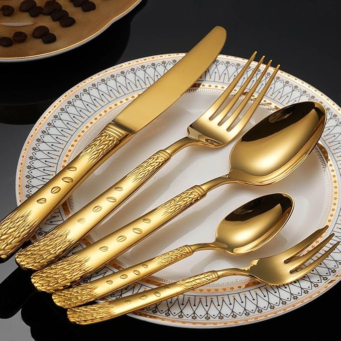 20-piece Silverware Set for 4,304 Stainless Steel Flatware Cutlery Set,Forks Spoons and Knives Set for Home/Camping/Travel,Mirror Finish,Dishwasher Safe(Gold)