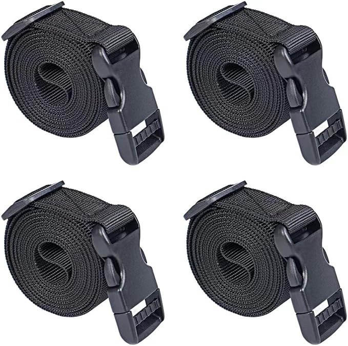Utility Straps Tie Down Straps with Buckle Quick-Release Adjustable Nylon Camping Sleeping Bag Straps Black 4 Pack (6 feet, Black)