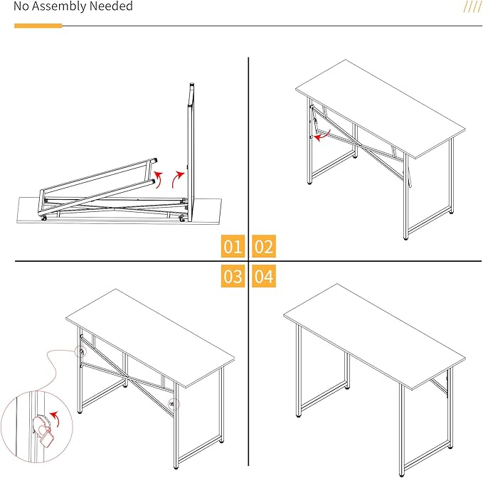 47 inch Folding Desk, Writing Gaming Computer Camping Table, No Assembly Required Home Office Desk, Natural and White