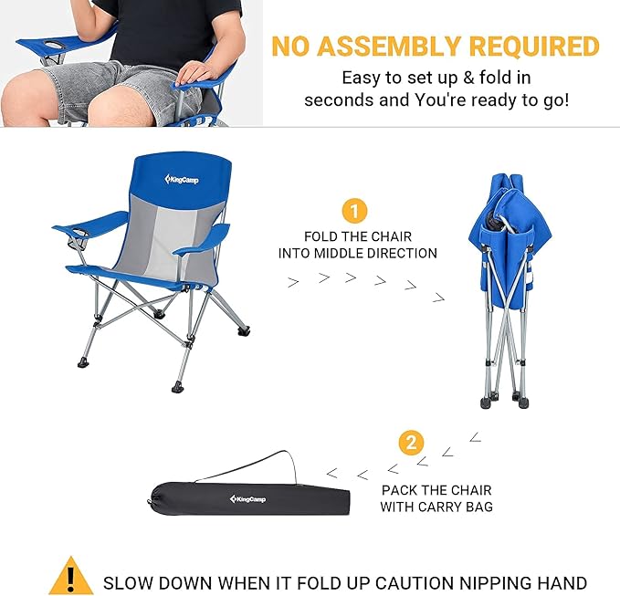 KingCamp Oversized XL Camping Chair, Heavy Duty 500lbs Folding Couch for Adults, Padded Large Comfortable Sofa Seat with Cooler Bag Cup Holder for Outdoor Sports Fishing Patio Lawn