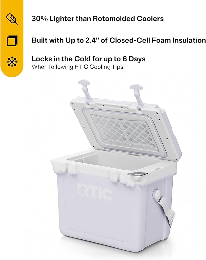 RTIC Ultra-Light 22 Quart Hard Cooler Insulated Portable Ice Chest Box for Drink, Beverage, Beach, Camping, Picnic, Fishing, Boat, Barbecue, 30% Lighter Than Rotomolded Coolers