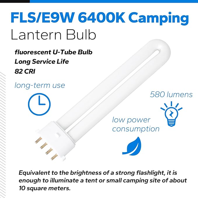 6400K 2G7 Base Camping Lantern Bulb Replacement for Rayovac F9w-1, Kandolite 96500, Coleman, Ozark Trail | 4 Pin, 580 Lumens, 10,000 Hour Lifespan