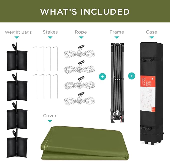 Best Choice Products 10x10ft Pop Up Canopy Tent, Outdoor Shade, 1 Person 1 Minute Set Up, Carry Case, 4 Weight Bags - Olive Green