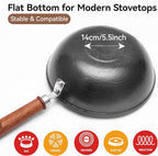 WANGYUANJI 9.5 Inch Small Cast Iron Wok with Lid - Handcrafted Tortoise Shell Texture Uncoated Stir Fry Pan, Flat Bottom Wok for Electric, Induction & Gas Stoves, 2.5 Quart (Requires Seasoning)