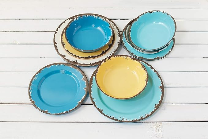 Fox Run Melamine Dinnerware Set, Multicolor, 12 Piece