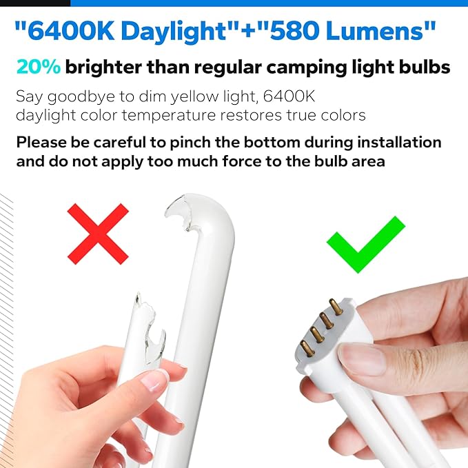 6400K 2G7 Base Camping Lantern Bulb Replacement for Rayovac F9w-1, Kandolite 96500, Coleman, Ozark Trail | 4 Pin, 580 Lumens, 10,000 Hour Lifespan