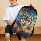 Cool Wolf Backpack for School Boys Back to School, 3rd Grade Backpack for Boys Back Pack 4 Piece Set Lunch Box Art Water Bottle Holder Pencil Case for Class Activity