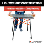 Lippert Bamboo/Hammer Grey Roll Top Camping Table with Powder-Coated Aluminum Top/Frame, Durable Bamboo Edges, Foldable Design, Adjustable Legs, Lightweight Construction - 2023053727
