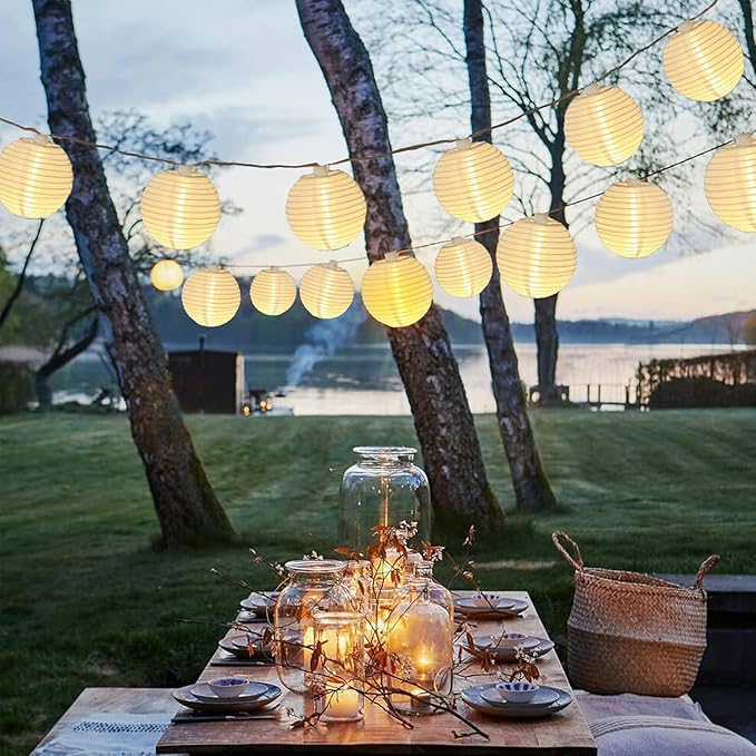 Vigdur Solar Lantern String Lights - Outdoor Paper Lantern Lights Waterproof, Outdoor Patio Light for Garden Party Camping Yard Decor, (6.6FT)