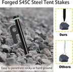 Tent Stakes, 8Pcs 10in Heavy Duty Forged Steel Tent Stakes +Storage Pouch, Metal Tent Stakes, Metal Stakes for Tent Used on Rocks, Grassland, Dessert, Stormy Weather（8Pcs 10in Tent Stakes）