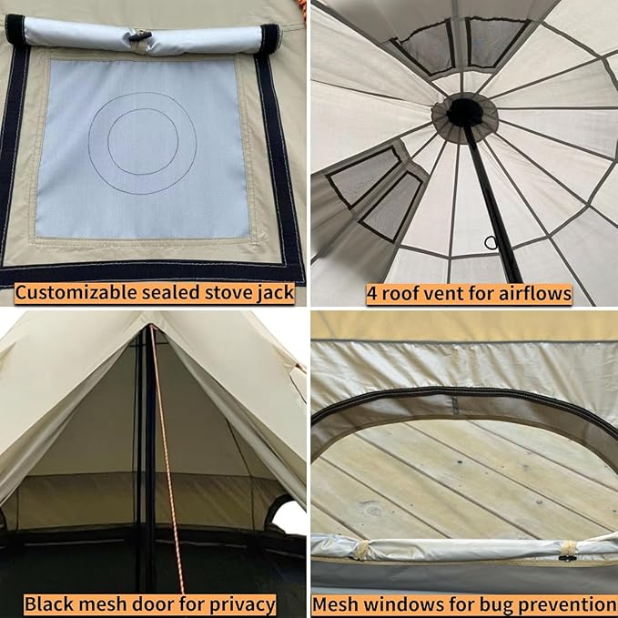 DANCHEL OUTDOOR B2 Portable Yurt with Stove Jack for Winter Camping, 4 Season Bell Tent Large Hot Tent 4/6 Person Family Camping Glamping Party 300D Oxford Khaki, 13ft/16.4ft
