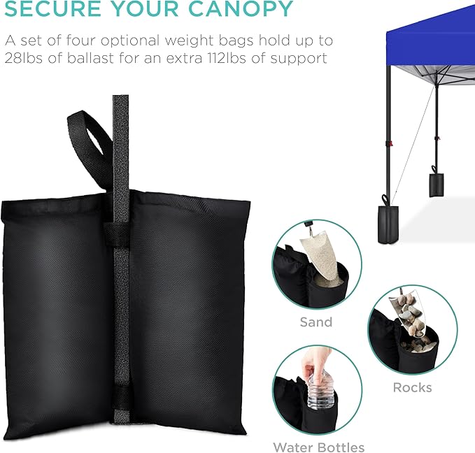 Best Choice Products 8x8ft Pop Up Canopy Tent, Outdoor Shade, 1 Person 1 Minute Set Up, Carry Case, 4 Weight Bags - Resort Blue