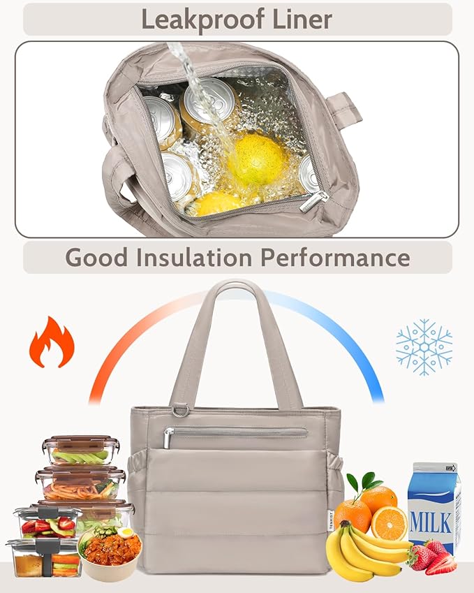 Lunch Box Tote Bag - Versatile Soft Insulated Lunchbox for Women - Lightweight Stylish Simple Lunch Pail Reusable Large Cooler Bag for Adults Work Office Camping Picnic Travel Outdoor Trips Camel 10L