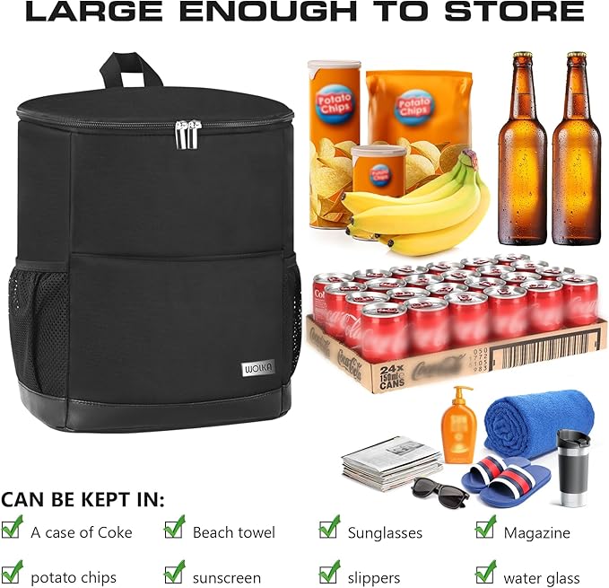 Insulated Cooler Backpack Outdoor - Leak Proof Backpack Cooler 30 Cans, Waterproof Lightweight Cooler Bag for 12h Hot/Cold Retention - Soft Cooler for Travel, Camping, Beach, Lunch