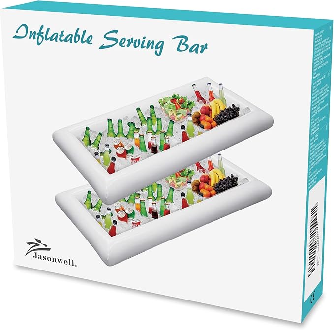 Jasonwell Inflatable Serving Bars Ice Buffet Salad Serving Trays Food Drink Holder Cooler Containers Indoor Outdoor BBQ Picnic Pool Party Supplies Luau Cooler w Drain Plug