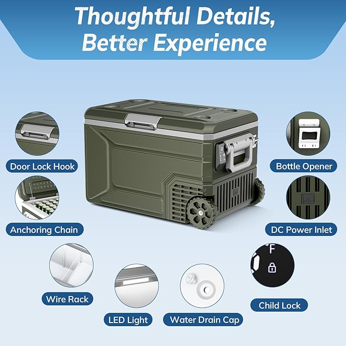 Antarctic Star 12 Volt Refrigerator,68QT(64L)Electric Cooler Compressor, -4℉~68℉ Portable Refrigerator,Car Fridge 12/24V DC 100-240V AC Portable Freezer with Wheels&2 Baskets for Camping,RV,Car,GREEN