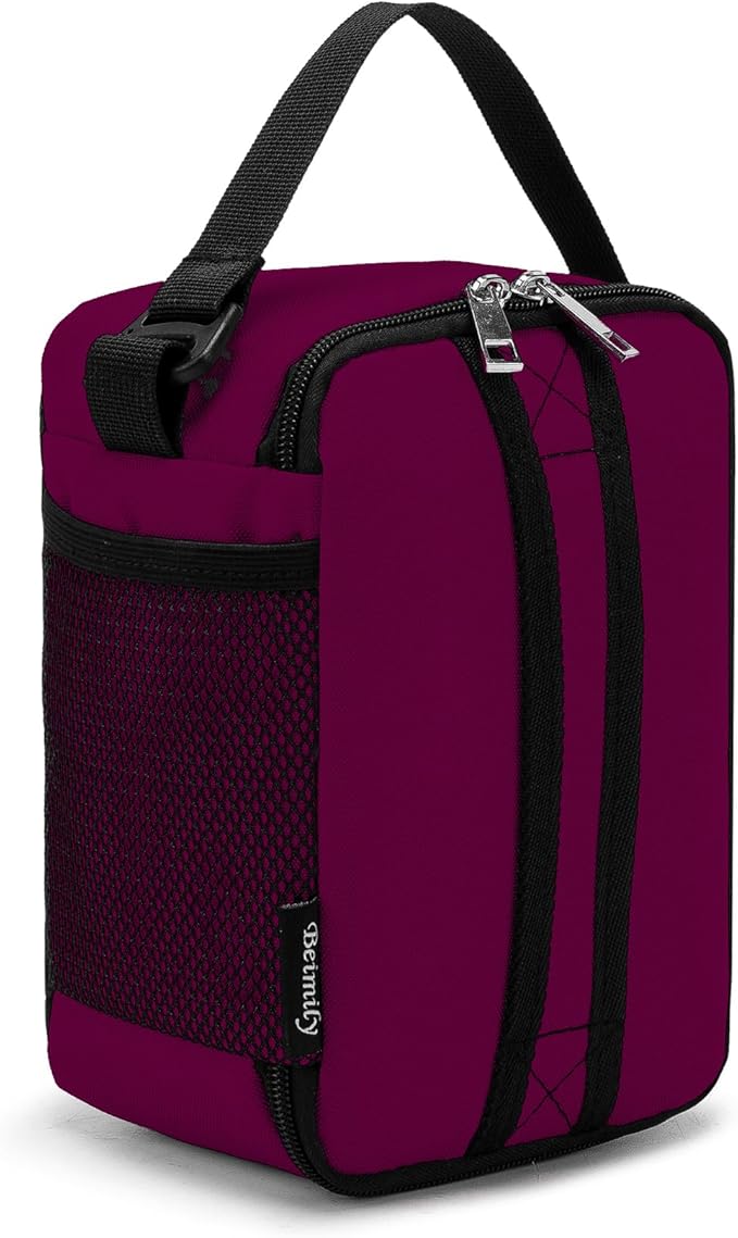 BEIMILY Lunch Box for Men Women Adults,Mini Insulated Lunch Bag for Office Work Picnic,Reusable Portable Lunchbox,Soft Cooler Tote Bag,6 can cooler bag,Mini,Dark Red