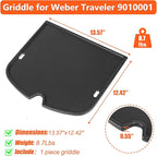 7034 Cast Iron Cooking Griddle Plate for Weber Traveler Portable Gas Grill Accessories, Griddle Replacement Parts for Weber Traveler 9010001 Outdoor BBQ Grill Replacement Part, 13.57 x 12.42 Inches