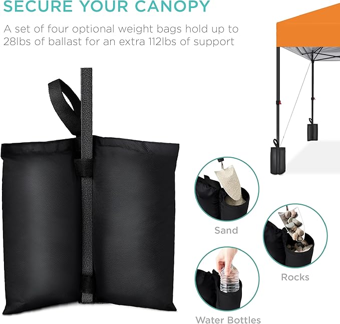 Best Choice Products 10x10ft Pop Up Canopy Tent, Outdoor Shade, 1 Person 1 Minute Set Up, Carry Case, 4 Weight Bags - Orange