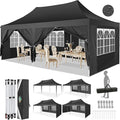 COBIZI 10x20 Pop Up Canopy Tent with Sidewalls, Outdoor Party Tent, Waterproof & UV50+, 3 Adjustable Heights, Higher Frame Design for Parties Backyard, Weddings, Markets, Black