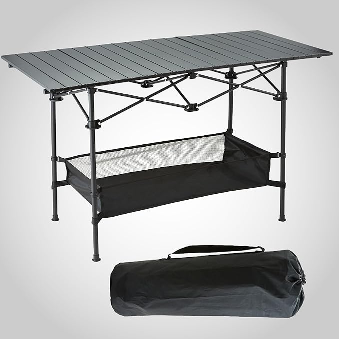 Foldable Camping Table(46.8"x21.6"x27.56") - Roll-Up Portable Design with Carry Bag | Ideal for Camping, Beach, Backyard BBQ, Picnic & Indoor-Outdoor Use (Large)