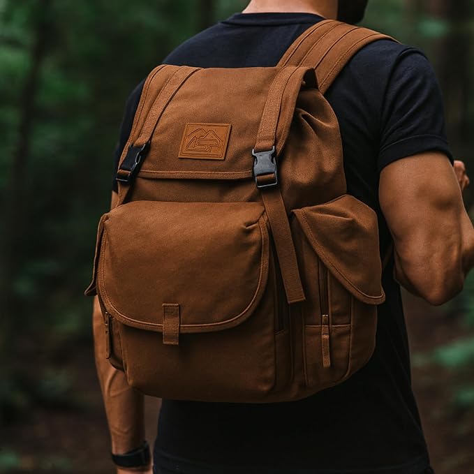 ASR Outdoor 30L Heavy Duty Gold Prospecting Backpack, Canvas Camping Rucksack (Brown)