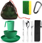 Scout Camping Mess Kit for Person Boy Scout Dishes Set Girl Scout Mess Kit with Mesh Bag Reusable Light Weight Eating Utensils Plastic Camping Cutlery Set for Travel Camp