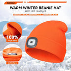 LED Beanie Hat with Light, USB Rechargeable LED Headlamp, Birthday Gifts for Women Adults, Gifts for Men dad Husband, Boyfriend, Orange, 2PCS
