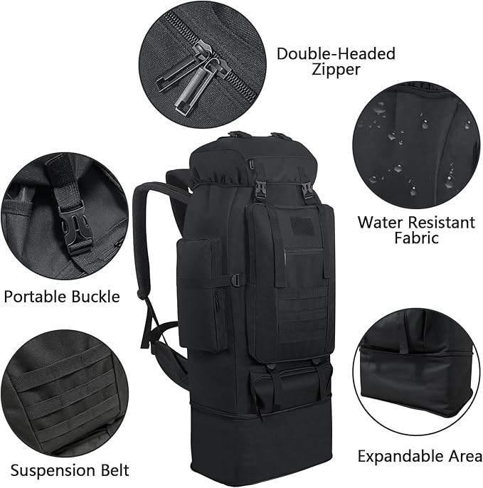 80L 100 liters Hiking Backpack Camping Rucksack, Men Outdoor Travel Climbing Knapsack Mountaineering Trekking Backpack